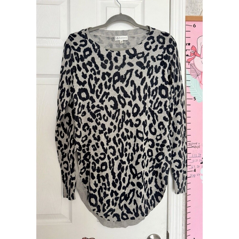 Neiman Marcus Womens Animal Print Sweater Tunic Silk Cashmere Small